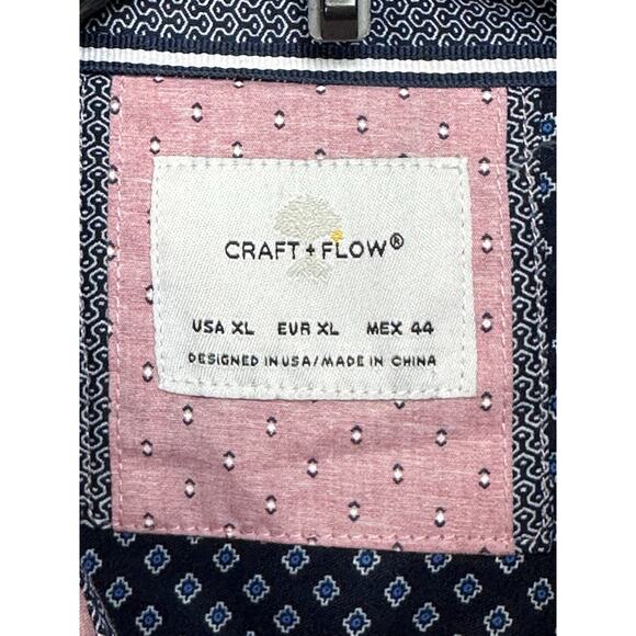 Craft & Flow Button Up Shirt Men's XL Large Pink Print Blue Accents Short Sleeve - Picture 4 of 13